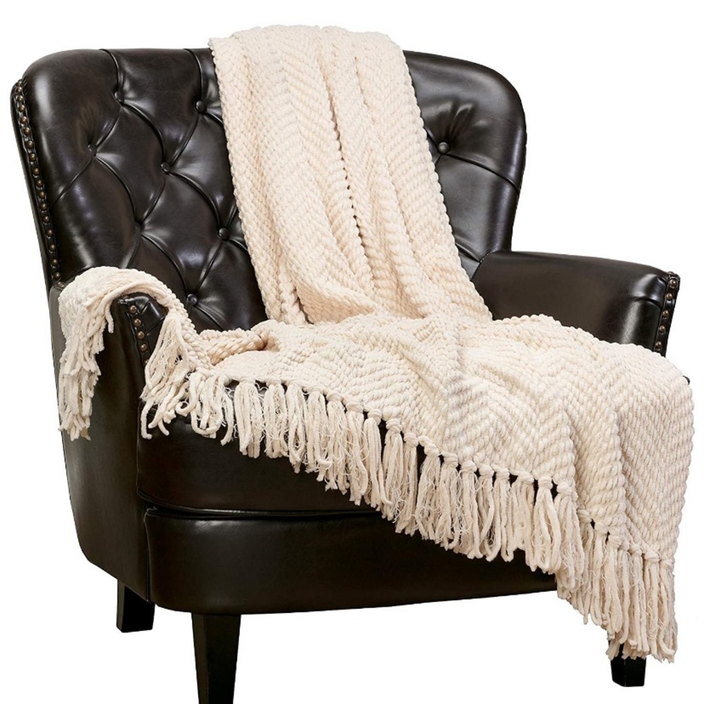 White Smoke Knitted Super Soft Throw Blanket - Picture 3 of 6